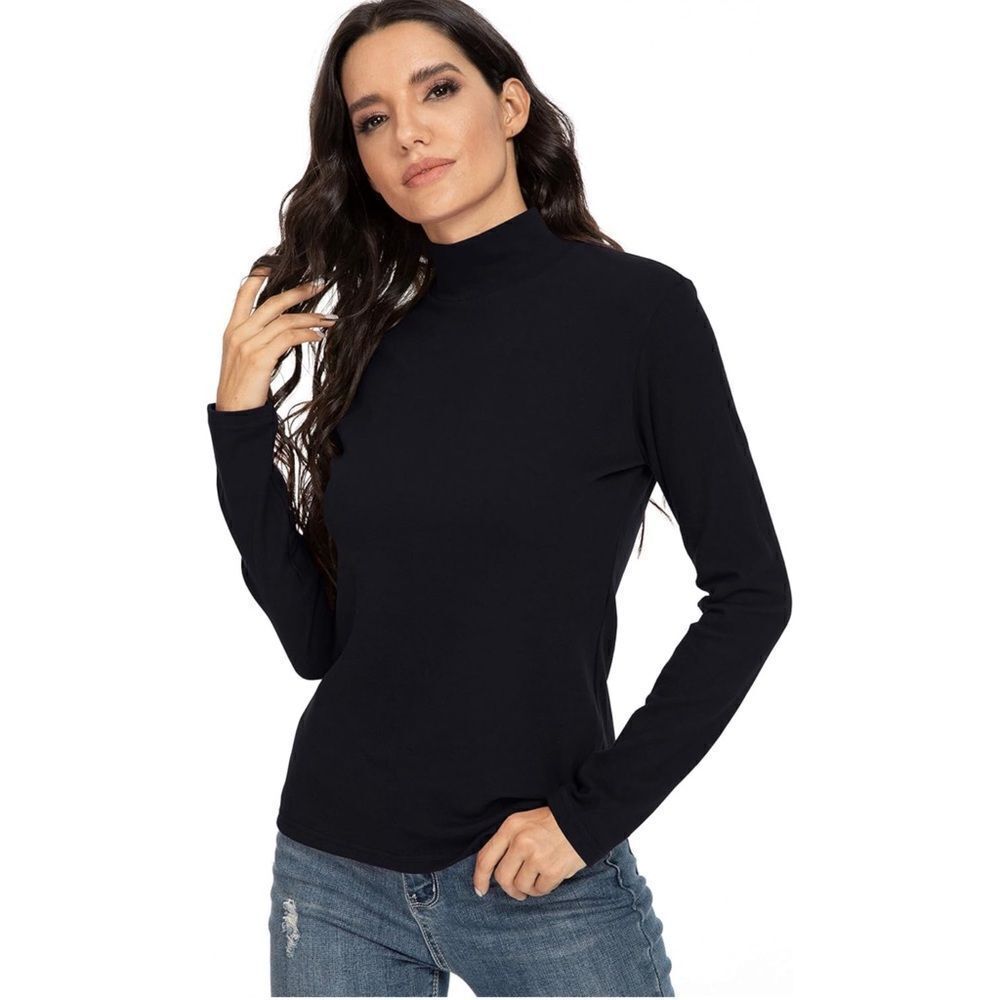 Hieasyfit Women’s Mock Neck Black Long Sleeve Cotton Top Small Soft New W Tags